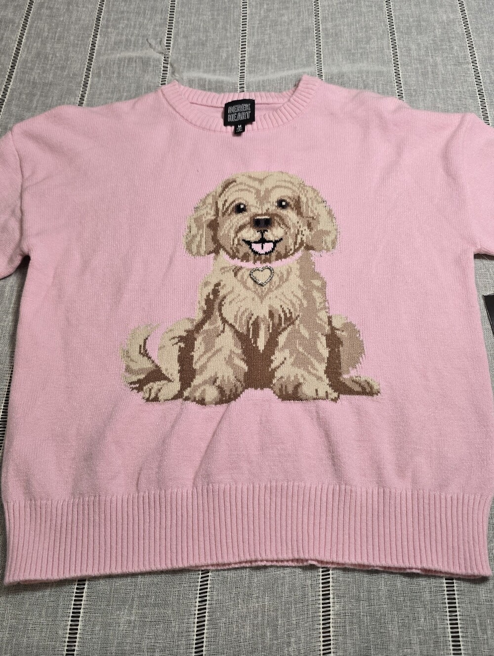 Derek Heart Pink Doodle Poodle Puppy Dog Sweater Size Medium Women’s Crewneck - Picture 16 of 16